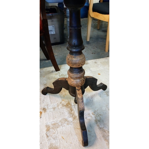 834 - Marquetry Inlaid Occasional Table on Tripod Base - For Restoration - C. 60cm W x 73cm H