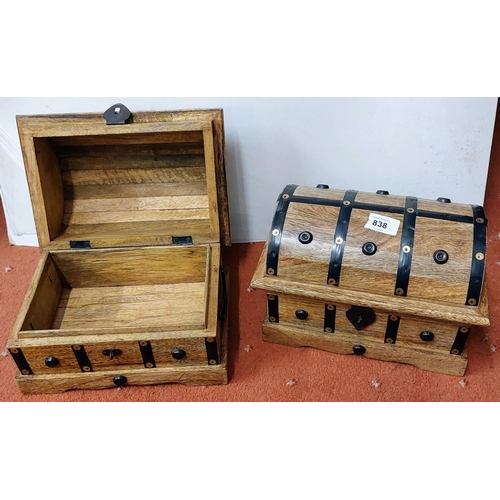 838 - Pair of Domed Top Metal Bound Boxes - C. 27cm W