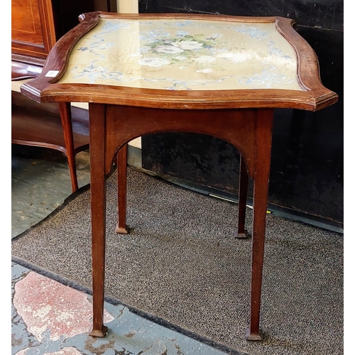 839 - Arts & Crafts Occasional Table with Glass Top & Floral Interior by Goodall, Lamb & Heighway Ltd Manc... 