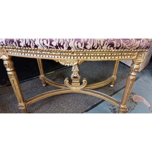 844 - Tall French Style Gilt Framed Upholstered Bedroom / Window Seat - C. 94cm W x 55cm D x 68cm H