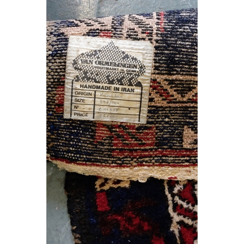 850 - Navy & Red Iranian Woollen Runner Rug - C. 300cm x 100cm