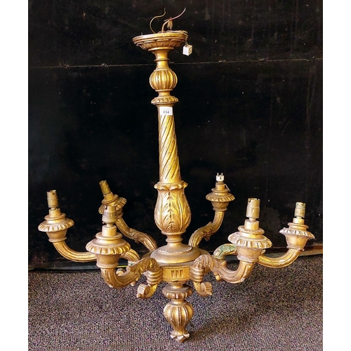 854 - Carved Wooden and Gilded 6 Branch Hall Light - C. 73cm W x 80cm H