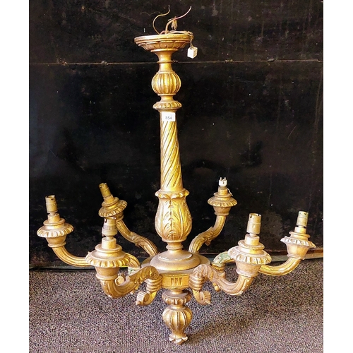 854 - Carved Wooden and Gilded 6 Branch Hall Light - C. 73cm W x 80cm H