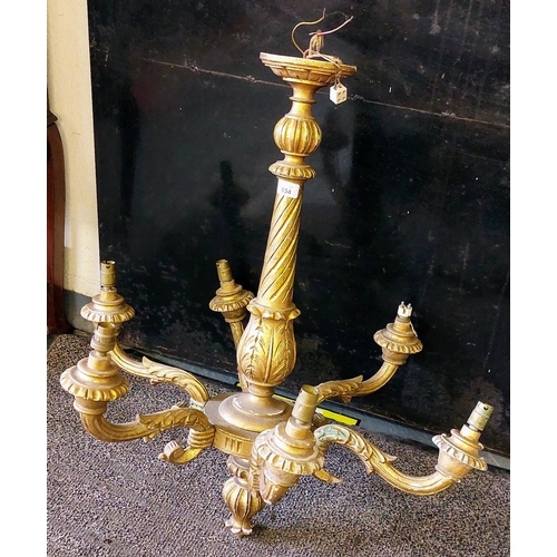 854 - Carved Wooden and Gilded 6 Branch Hall Light - C. 73cm W x 80cm H