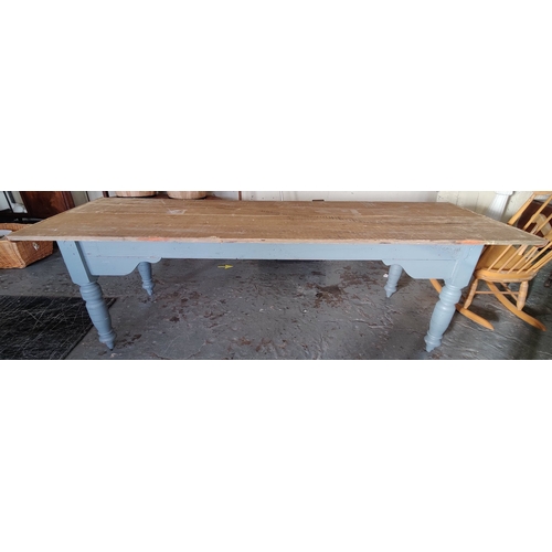 865 - Long pine Top Kitchen Table - C. 247cm W x 80cm D x 73cm H