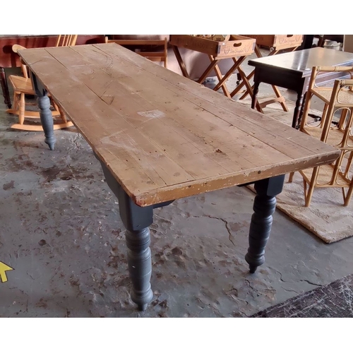 865 - Long pine Top Kitchen Table - C. 247cm W x 80cm D x 73cm H