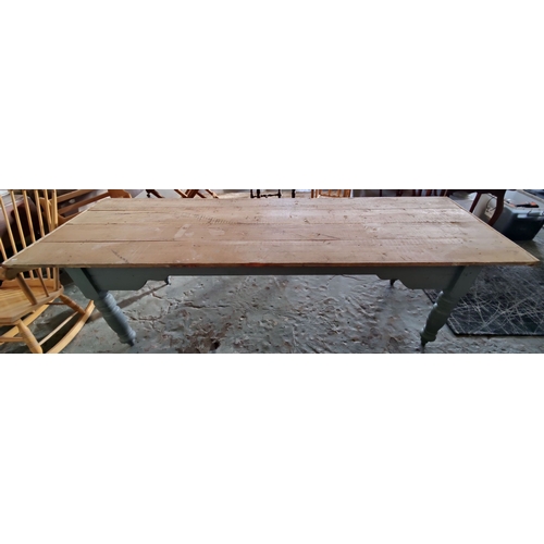 865 - Long pine Top Kitchen Table - C. 247cm W x 80cm D x 73cm H