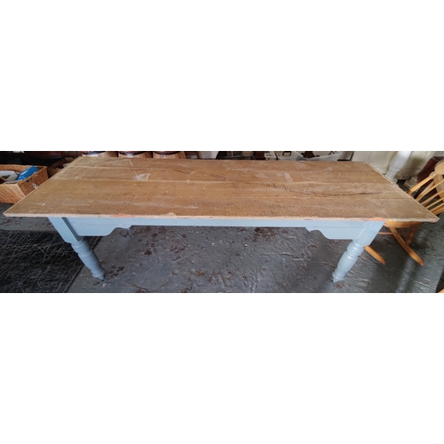 865 - Long pine Top Kitchen Table - C. 247cm W x 80cm D x 73cm H