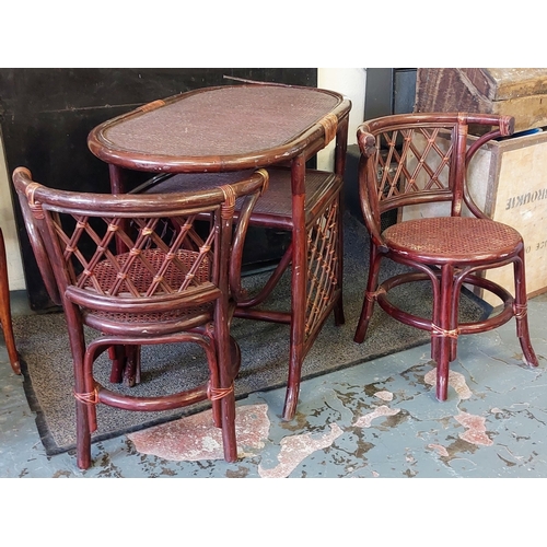 872 - Bentwood and Wicker Conservatory Table and Two Chairs - C 100cm W x 54cm D x 75cm H