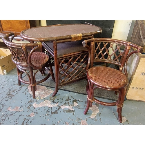 872 - Bentwood and Wicker Conservatory Table and Two Chairs - C 100cm W x 54cm D x 75cm H