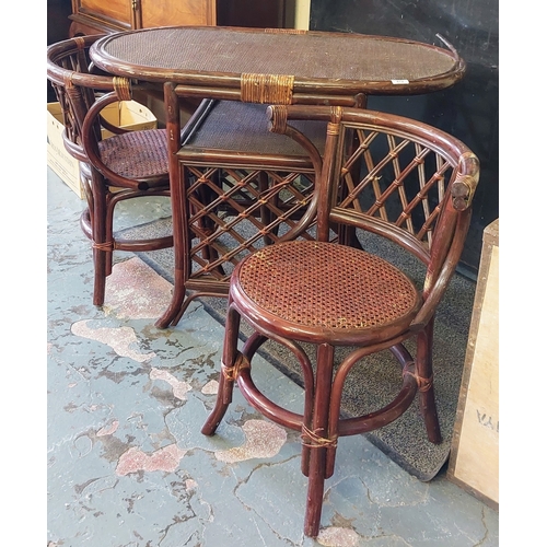 872 - Bentwood and Wicker Conservatory Table and Two Chairs - C 100cm W x 54cm D x 75cm H