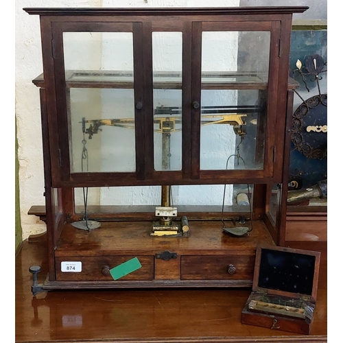 874 - Mahogany Cased Chemists Scales & Weights