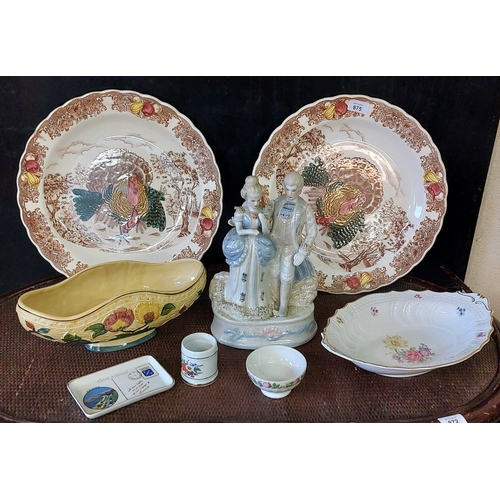 875 - Lot of Platters, Bowls and Dresden Figure