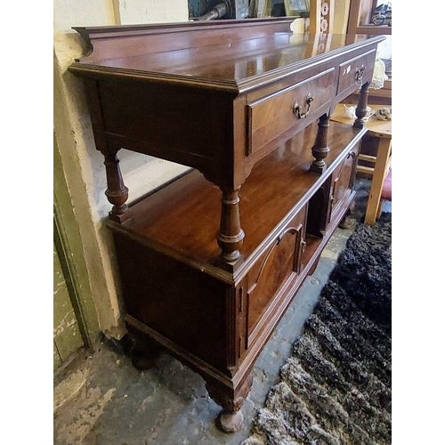 876 - Mahogany 2-Tier Serving Table with 2 Drawers and Cupboards on Either Side - C. 142cm W x 50cm D x 11... 