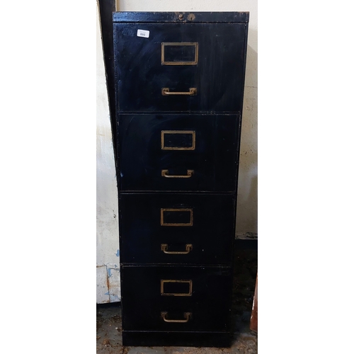 880 - Vintage Black Metal Filing Cabinet with Brass Handles - C. 132cm H x 44cm W x 63cm D