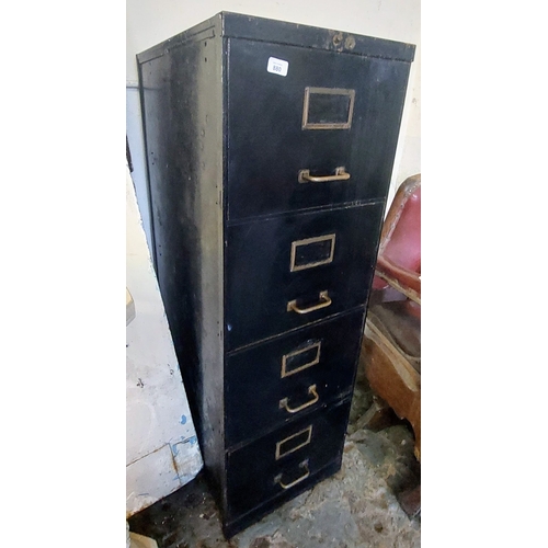 880 - Vintage Black Metal Filing Cabinet with Brass Handles - C. 132cm H x 44cm W x 63cm D