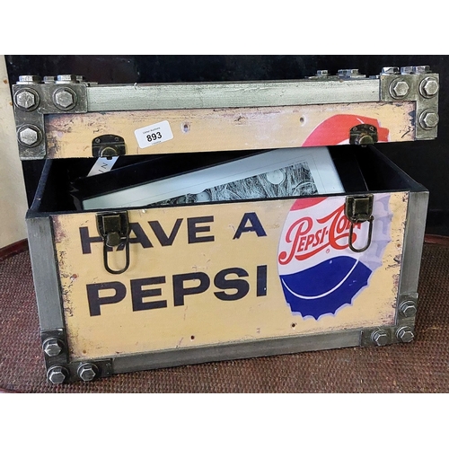 893 - Pepsi-Cola Trunk & Contents - Brassware and Picture Frames - C. 47cm W x 30cm D x 29cm H