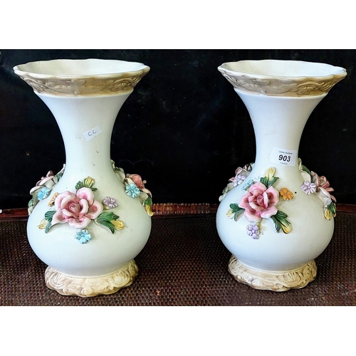 903 - Pair of Italian Floral Vases - C. 28cm H