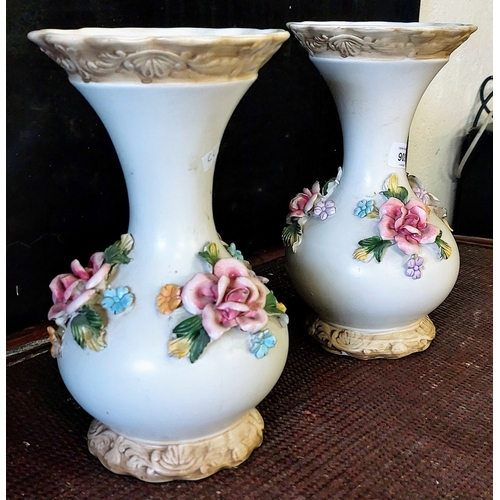 903 - Pair of Italian Floral Vases - C. 28cm H