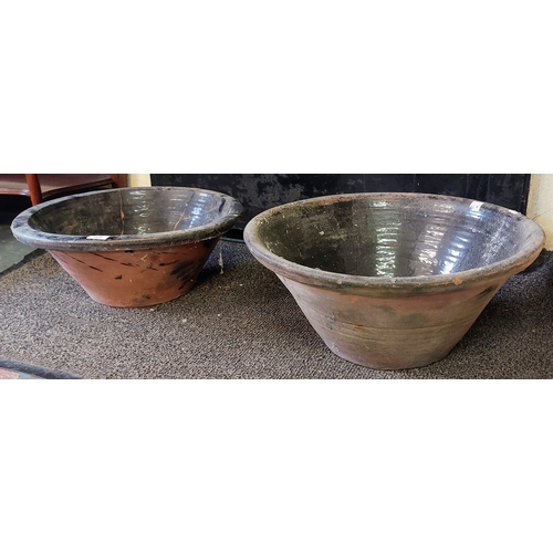 906 - 2 Earthenware Crocks - C. 54cm W & 48cm W