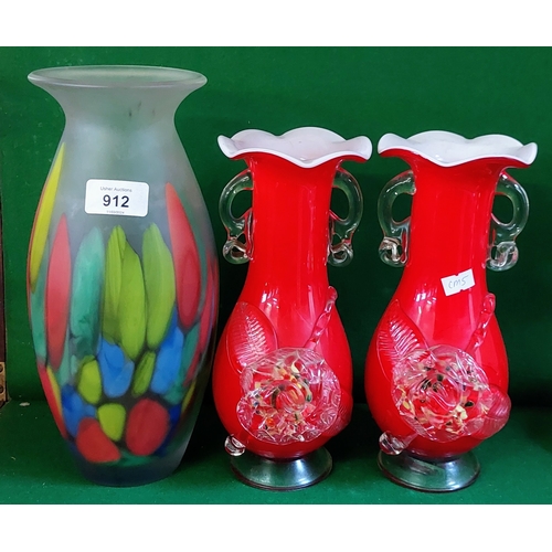 912 - 3 Coloured Glass Vases