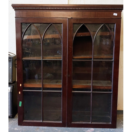 921 - Mahogany Glazed Victorian Bookcase Top - C. 123cm W x 35cm D x 143cm H