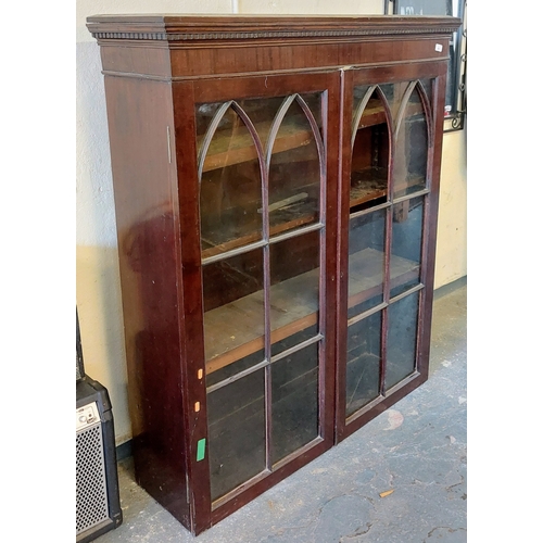 921 - Mahogany Glazed Victorian Bookcase Top - C. 123cm W x 35cm D x 143cm H