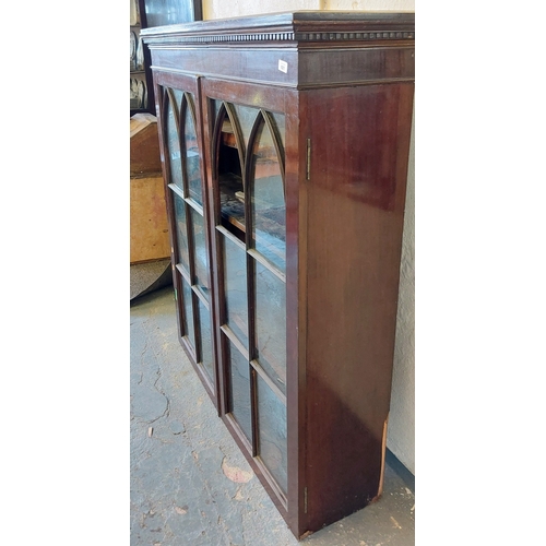 921 - Mahogany Glazed Victorian Bookcase Top - C. 123cm W x 35cm D x 143cm H