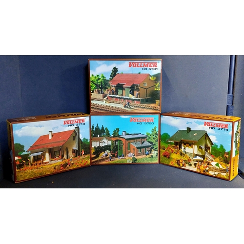 957 - 4 Boxed Vollmer HO Buildings - 3713, 5750, 3714, 5701