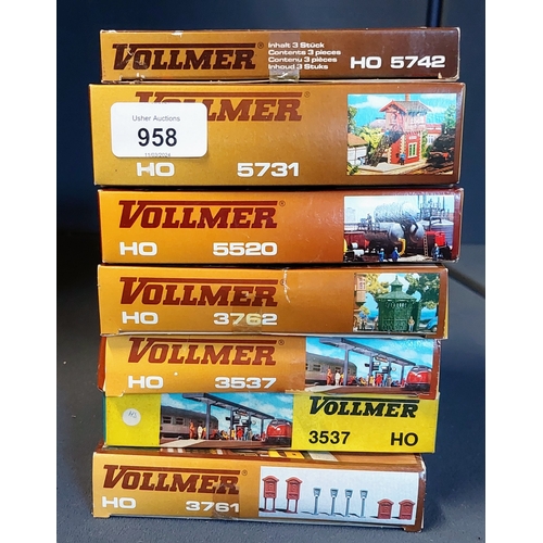 958 - 7 Boxed Vollmer HO Station Platform Accessories - 5742, 5731, 5520, 3762, 3761, 3537, 3537