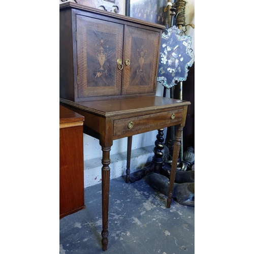 294 - Inlaid Mahogany Cabinet / Desk with Brass Gallery Rail - C. 66cm W x 59cm D x 120cm H