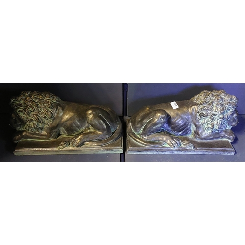 295 - Pair of Heavy Moulded Composite Lion Figures - C. 45cm W