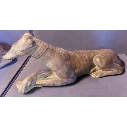 296 - Pair of Reclining Lurcher Dog Figures - C. 67cm W