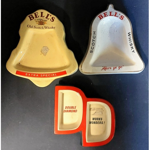 315 - 3 Vintage Pub Ashtrays - Bells Scotch x 2 and Double Diamond