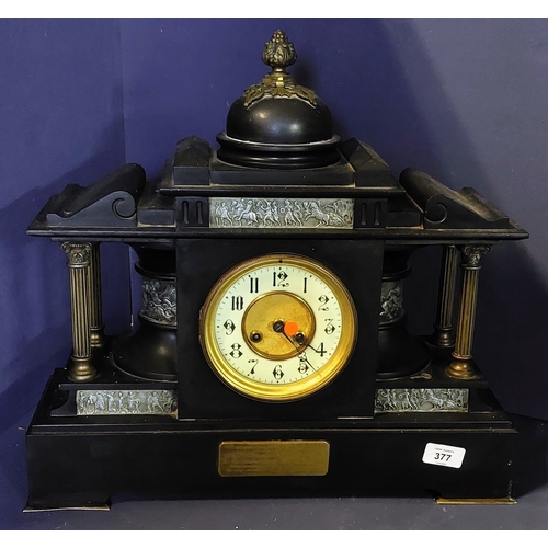 377 - Slate and Brass Mantle Clock - With Inscription Enniskillen Post Office Presentation 1908