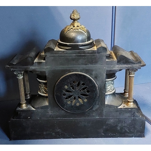 377 - Slate and Brass Mantle Clock - With Inscription Enniskillen Post Office Presentation 1908