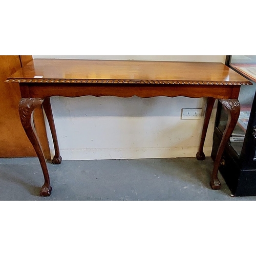 419 - Mahogany Rope Edge Hall Table on Ball and Claw Feet - C. 122cm W x 45cm D x 77cm H