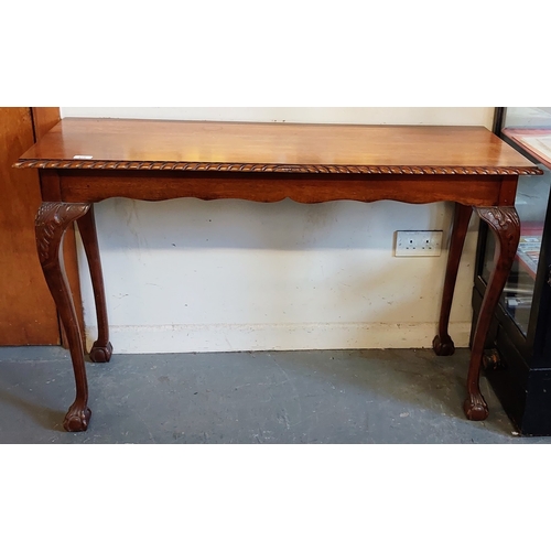 419 - Mahogany Rope Edge Hall Table on Ball and Claw Feet - C. 122cm W x 45cm D x 77cm H