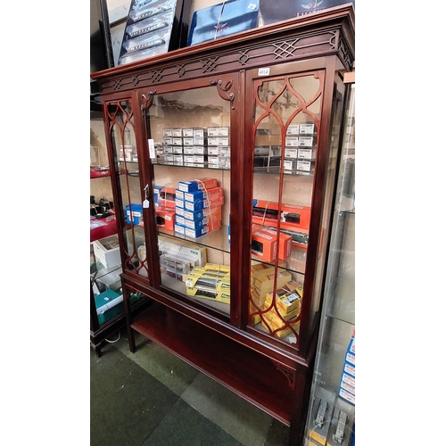 601A - Edwardian Chippendale Style Fretwork Mahogany Glazed Single Door Display Cabinet - C. 122cm W x 38cm... 