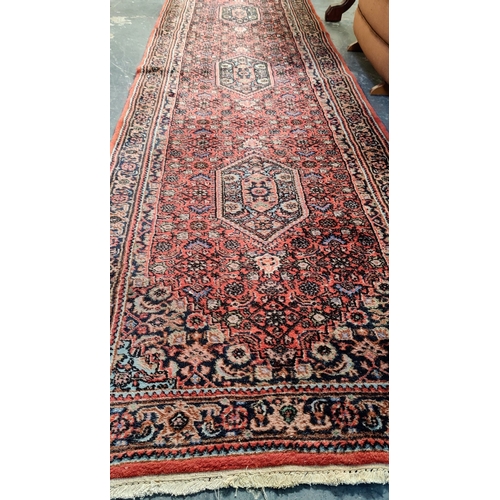 176 - Hand Knotted Indian Wool Red Runner Rug - C. 400cm x 87cm