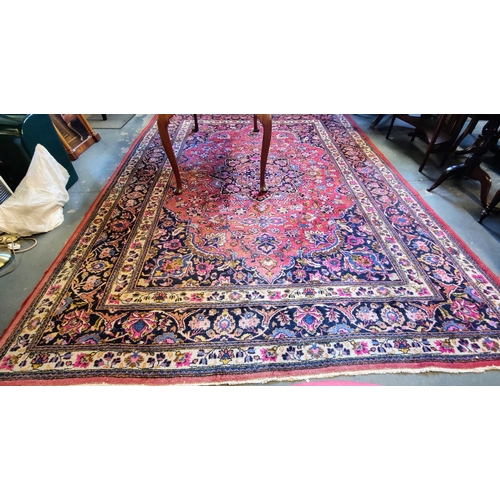 339 - Large Red Iranian Hand Knotted Woolen Carpet Square - C. 360cm x 255cm