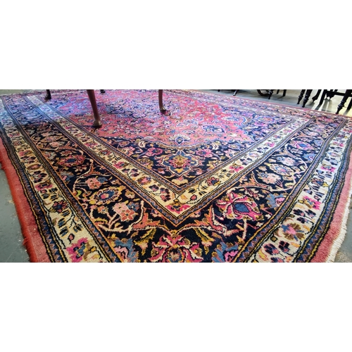 339 - Large Red Iranian Hand Knotted Woolen Carpet Square - C. 360cm x 255cm