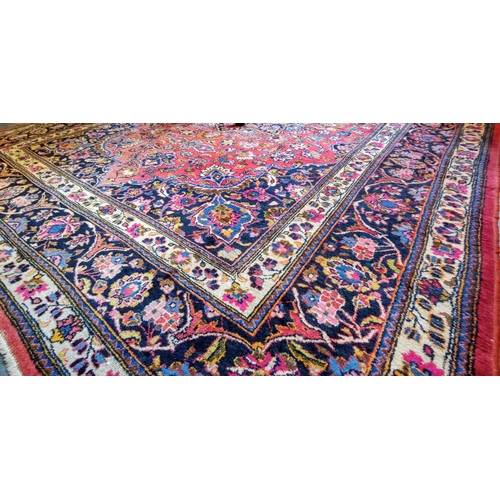 339 - Large Red Iranian Hand Knotted Woolen Carpet Square - C. 360cm x 255cm