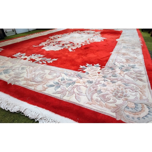 583 - Large Red Thick Pile Carpet Square - C. 400cm x 275cm