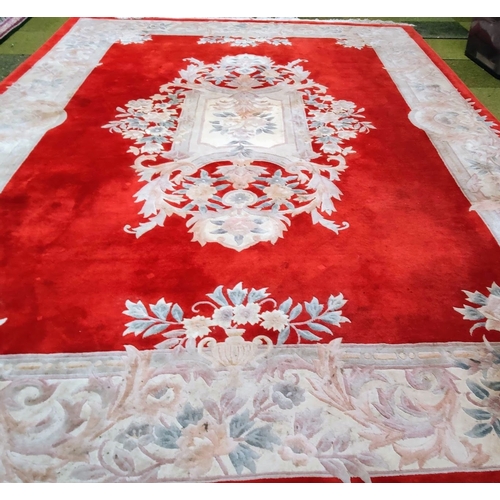 583 - Large Red Thick Pile Carpet Square - C. 400cm x 275cm