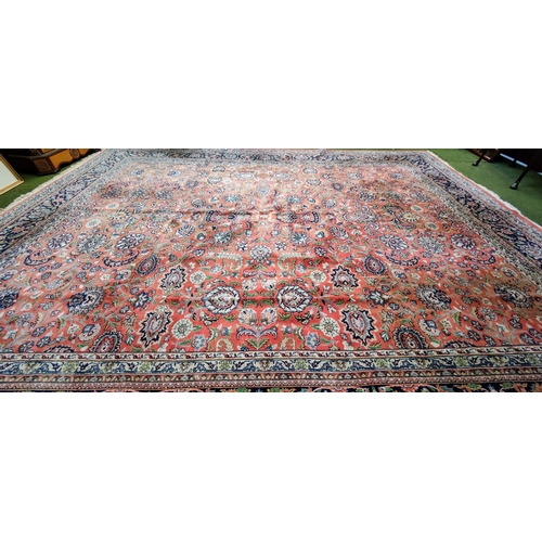 610 - Large Red Iranian Hand Knotted Woolen Carpet Square - C. 455cm x 365cm