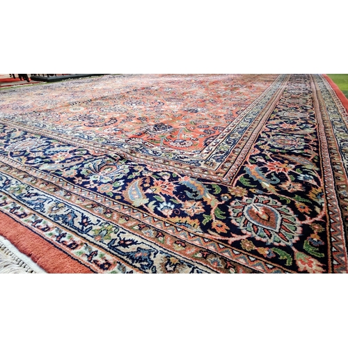 610 - Large Red Iranian Hand Knotted Woolen Carpet Square - C. 455cm x 365cm