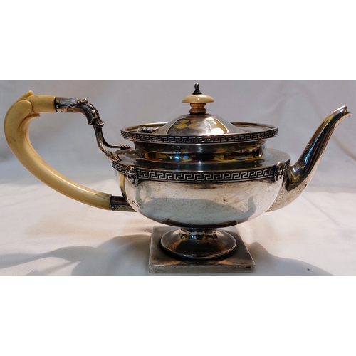 701 - George V Greek Key Style Tea Pot - Birmingham Silver 1917 Hutton & Sons - 704 grams