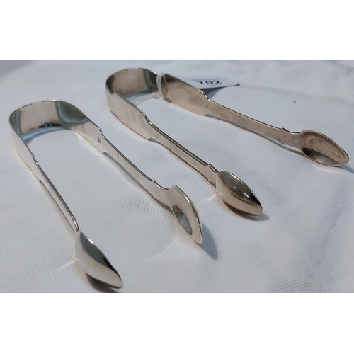 702 - 2 Pairs of Georgian Irish Tongs - One by James Brady, other by Will Cummins