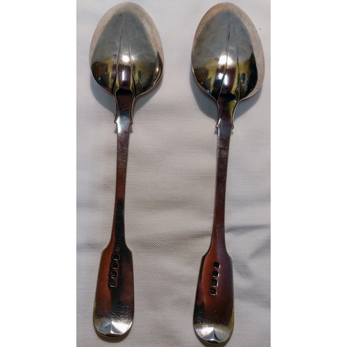 706 - Pair of Irish Rat Tail Dinner Spoons - Dublin 1830 by John Farnett - 159 grams